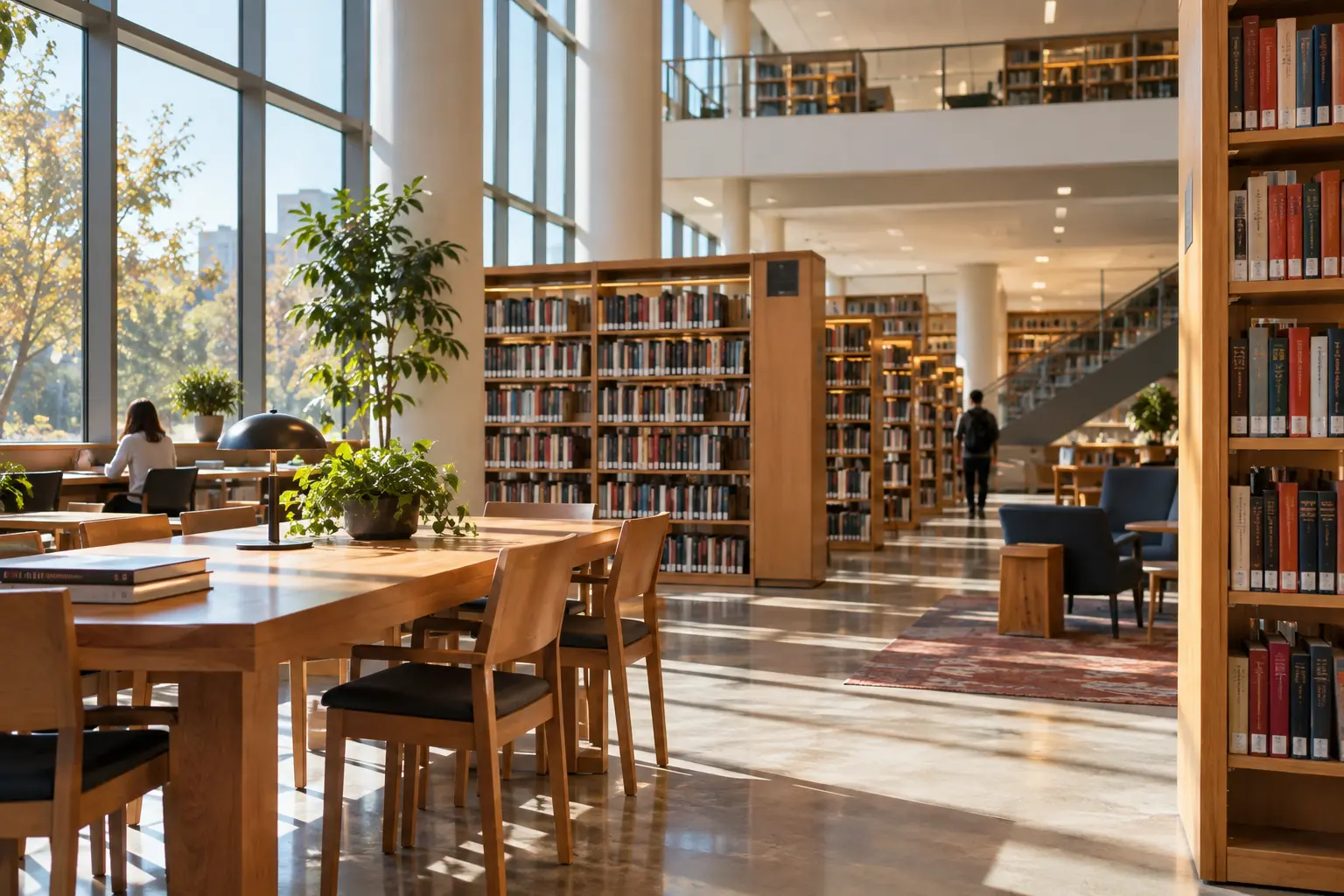 Güneş ışığı alan modern kütüphane